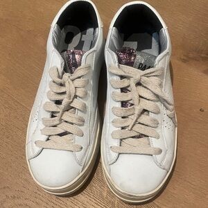 White Sneakers with Beige Laces